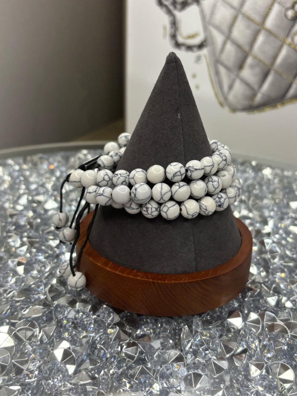 White Howlite Beaded Stretch Bracelet Stack - Picture 4 of 8